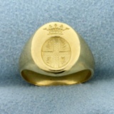 Religious Cross And Crown Gold Ring In 18k Yellow Gold