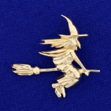Flying Witch Pendant Or Slide In 14k Yellow Gold