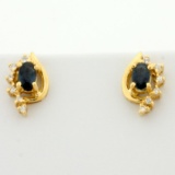 Over 1/2ct Tw Sapphire And Diamond Earrings In 14k Yellow Gold