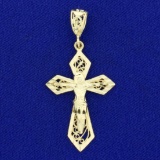 Diamond Cut Crucifix Pendant In 14k Yellow Gold