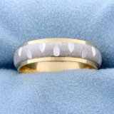 Unique White And Yellow 14k Gold Diamond Cut Wedding Band Ring