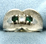 White Sapphire And Green Tsavorite Garnet Ring In 14k White Gold