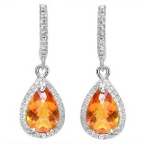 Large Checkerboard Cut Azotic Topaz And Diamond Halo Style Dangle Earrings In Sterling Silver