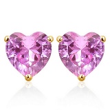 6mm Lab Pink Sapphire Heart Stud Earrings In 10k Yellow Gold