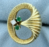 Natural Emerald And Diamond Ring In 14k Yellow Gold