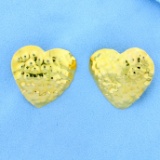 Large Hammered 18k Yellow Gold Heart Earrings