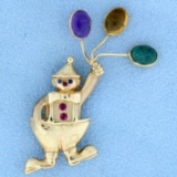 Ruby And Sapphire Clown Pin Or Pendant In 14k Yellow Gold
