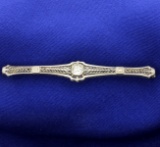 Antique Old European Cut Diamond Filigree Pin Or Brooch In 14k White Gold