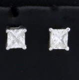 1.2ct Tw Princess Cut Diamond Stud Earrings In 14k White Gold
