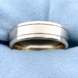Men's 7mm Wide Wedding Band Ring With Beaded Edge In 14k White Gold