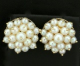 Vintage Akoya Cultured Pearl Cluster Earrings In 14k Gold