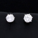 1ct Tw Diamond Stud Earrings In 14k White Gold Settings