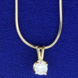 1/3ct Solitaire Diamond Pendant On 14k Gold Snake Chain