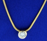 1/2ct Diamond Solitaire Pendant On Italian Made 14k Gold Snake Chain