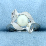 Cultured Akoya Pearl Designer Ring In 14k White Gold