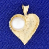 Vintage Akoya Pearl Heart Pendant In 14k Yellow Gold