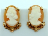Unique Vintage Cameo Earrings In 14k Yellow And Rose Gold