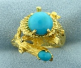 Persian Turquoise Nature Tree Design Ring In 18k Yellow Gold