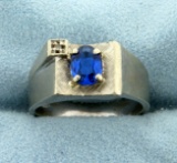 1ct Blue Spinel And Diamond Ring In 10k White Gold