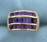 Invisible Set Amethyst And Diamond Ring In 14k Yellow Gold