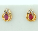 Natural Ruby And Diamond Earrings In 14k Yellow Gold
