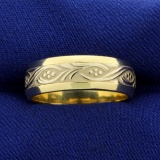 Nature Design Band Ring In 14k Yellow And White Gold