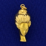 Vintage Asian Or Geisha Woman Head Pendant In 18k Yellow Gold