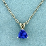1.5ct Natural Tanzanite Pendant And Anchor Link Chain In 14k White Gold
