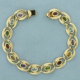 Multi-colored Semi-precious Gemstone Bracelet In 14k Yellow Gold