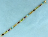 7 Inch Rainbow Semi-precious Gemstone Bracelet In 14k Yellow Gold