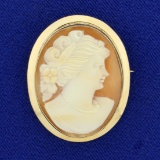 Antique Cameo Pin In 14k Yellow Gold