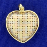 Italian Made Woven Design Heart Pendant In 18k Yellow, White, And Rose Gold