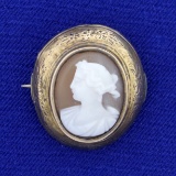 Antique Cameo Gold Pin In 14k Yellow Gold