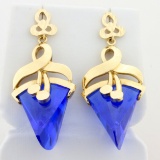 Vintage Art Deco Blue Spinel Dangle Earrings In 14k White Gold