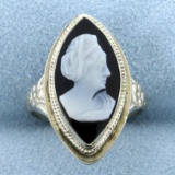 Vintage Black Cameo Ring In 14k White Gold