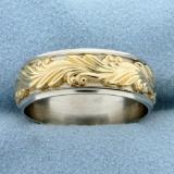 Ornate Design Band Ring In 14k Yellow And White Gold