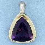 Large 25ct Amethyst And Diamond Pendant In 14k Yellow Gold