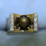Natural Black Star Sapphire And Diamond Ring In 14k Yellow Gold