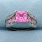 Pink Topaz And Diamond Ring In 10k White Gold