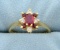 Natural Ruby And Diamond Ring In 14k Yellow Gold