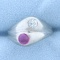 Vintage Old European Cut Diamond And Ruby Ring In 18k White Gold