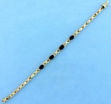 6 1/2 Inch Natural Sapphire And Diamond Gold Link Bracelet In 14k Yellow Gold