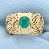 1ct Emerald Aga Correa Designer Turk's Head 4 Strand Ring In 14k Yellow Gold