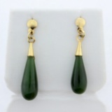 Jade Tear Drop Dangle Earrings In 14k Yellow Gold