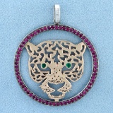 Effy Designer Tiger Pendant With Rubies And Emeralds In 14k Yellow And White Gold