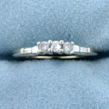 1/4ct Tw Round And Baguette Diamond Ring In 14k White Gold