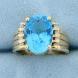 6.0ct Swiss Blue Topaz And Diamond Statement Ring In 14k Yellow Gold