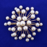 Vintage Sakata Akoya Pearl Brooch In 14k Yellow Gold