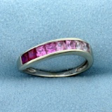 Pink Topaz Wave Design Band Ring In 10k White Gold