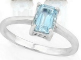 Sky Blue Topaz Emerald Cut Solitaire Ring In Sterling Silver